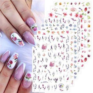 10 Sheets Spring Flower Nail Art Stickers Decals Self-Adhesive
